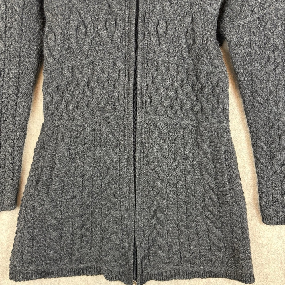 Aran Crafts Ireland Cardigan Women S 100% Merino Wool Cable Knit Long Full Zip - Picture 3 of 11